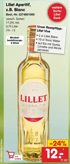 Netto Marken-Discount Lillet aperitif, z.b. blanc Angebot