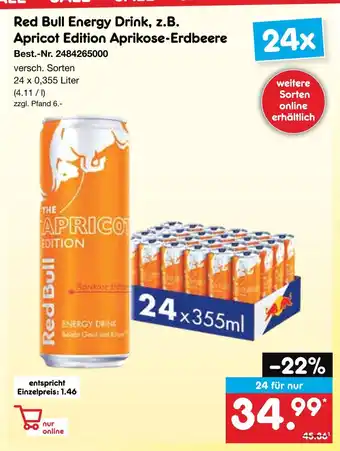 Netto Marken-Discount Red bull energy drink, z.b. apricot edition aprikose-erdbeere Angebot