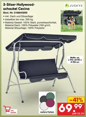 Netto Marken-Discount Juskys 3-sitzer-hollywoodschaukel cecina Angebot