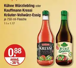 V Markt Kühne würzliebling oder kauffmann kressi kräuter-vollwürz-essig Angebot