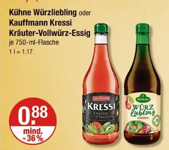 V Markt Kühne würzliebling oder kauffmann kressi kräuter-vollwürz-essig Angebot