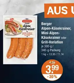 V Markt Berger alpen-käsekrainer, mini-alpen-käsekrainer oder grill-variation Angebot