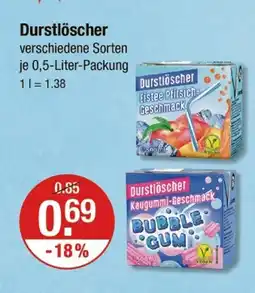 V Markt Durstlöscher eistee pfirsich-geschmack oder kaugummi-geschmack Angebot