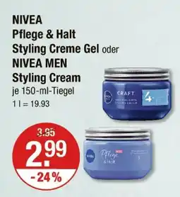 V Markt Nivea pflege & halt styling creme gel oder nivea men styling cream Angebot