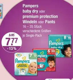 V Markt Pampers baby dry oder premium protection windeln oder pants Angebot