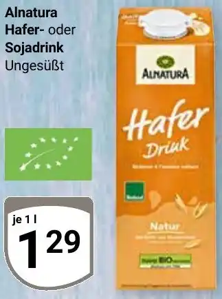 Globus Alnatura Hafer- oder Sojadrink Angebot