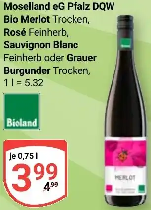 Globus Moselland eG Pfalz DQW Bio Merlot Angebot