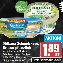 AEZ Milkana Schmelzkäse, Bresso pflanzlich Angebot