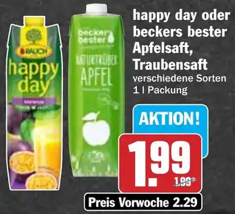 AEZ Rauch happy day oder beckers bester Apfelsaft, Traubensaft Angebot