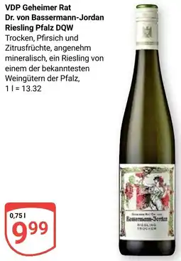 Globus VDP Geheimer Rat Dr. von Bassermann-Jordan Riesling Pfalz DQW Angebot