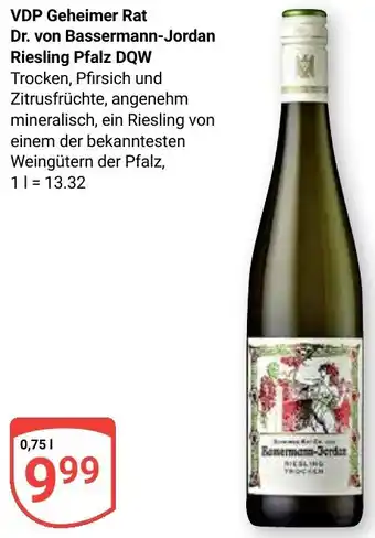 Globus VDP Geheimer Rat Dr. von Bassermann-Jordan Riesling Pfalz DQW Angebot