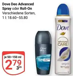 Globus Dove Deo Advanced Spray oder Roll-On Angebot