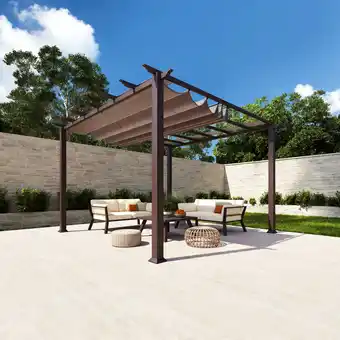 toom Baumarkt Paragon-Outdoor Pergola 'Florida 11 x 11' Aluminium cocoa braun mit Sonnensegel 350 x 350 x 235 cm Angebot