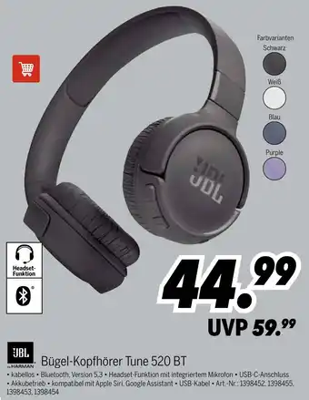 MEDIMAX JBL Bügel-Kopfhörer Tune 520 BT Angebot