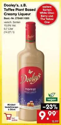 Netto Marken-Discount Dooley's, z.B. Toffee Plant Based Creamy Liqueur Angebot
