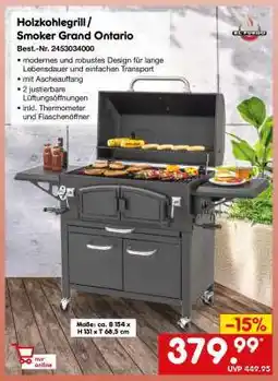 Netto Marken-Discount Holzkohlegrill-Smoker Grand Ontario Angebot