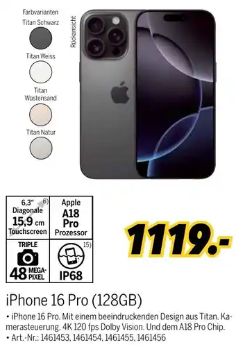 MEDIMAX iPhone 16 Pro (128GB) Angebot