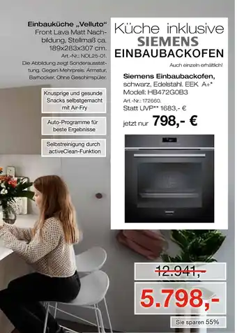 Möbel Inhofer Siemens einbauküche „velluto“ Angebot
