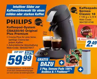 Expert Philips kaffeepad-system csa220/60 original plus premium Angebot