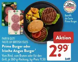 Aldi Süd FAIR & GUT/ TASTE OF BRITISH ISLES Prime Burger oder Irische Angus Burger Angebot