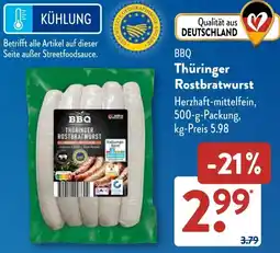 Aldi Süd BBQ Thüringer Rostbratwurst Angebot