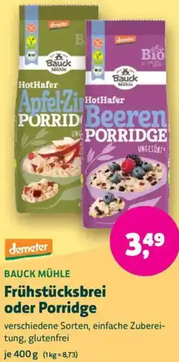 Biomarkt demeter BAUCK MÜHLE Frühstücksbrei oder Porridge Angebot