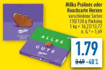 diska Milka Pralinés oder Hauchzarte Herzen Angebot