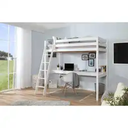 Netto Marken-Discount TiCAA Hochbett „Felix“ mit Schreibtisch Kiefer massiv Weiß Angebot