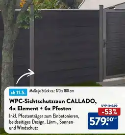 Aldi Süd Home Deluxe WPC-Sichtschutzzaun CALLADO, 4x Element + 6x Pfosten Angebot