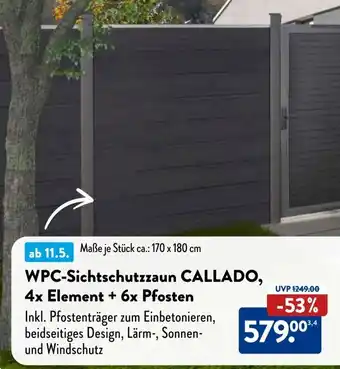 Aldi Süd Home Deluxe WPC-Sichtschutzzaun CALLADO, 4x Element + 6x Pfosten Angebot