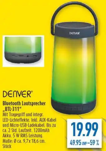 diska DENVER Bluetooth Lautsprecher ,,BTL-311" Angebot