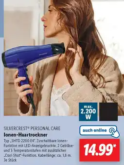 Lidl SILVERCREST PERSONAL CARE lonen-Haartrockner Angebot