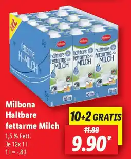 Lidl Milbona Haltbare fettarme Milch Angebot