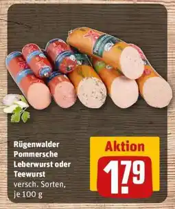 REWE Rügenwalder Pommersche Leberwurst oder Teewurst Angebot