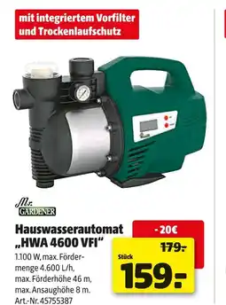Hagebau Mr. gardener hauswasserautomat hwa 4600 vfi Angebot