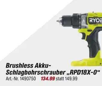 toom Baumarkt Ryobi brushless akku-schlagbohrschrauber „rpd18x-0“ Angebot