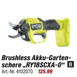 toom Baumarkt Ryobi brushless akku-gartenschere „ry18scxa-0“ Angebot