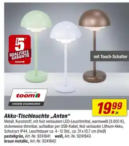 toom Baumarkt Toom akku-tischleuchte „anton“ Angebot