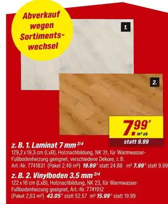 toom Baumarkt Laminate 7 mm oder vinylboden 3,5 mm Angebot