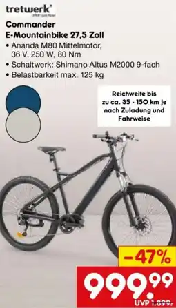Netto Marken-Discount tretwerk Commander E-Mountainbike 27,5 Zoll Angebot