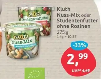 Budni Kluth Nuss Mix oder Studentenfutter ohne Rosinen275g Angebot