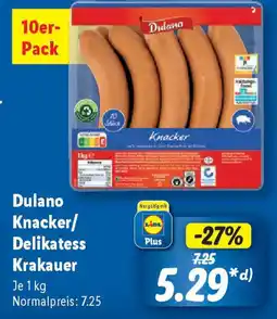 Lidl Dulano Knacker/ Delikatess Krakauer Angebot