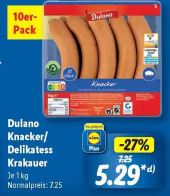 Lidl Dulano Knacker/ Delikatess Krakauer Angebot