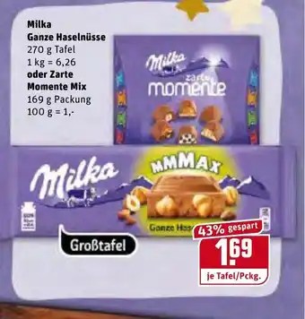 REWE Milka Ganze Haselnüsse oder Zarte Momente Mix 100g/1kg Angebot