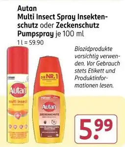 Rossmann Autan Multi Insect Spray Insekten- schutz oder Zeckenschutz Pumpspray Angebot