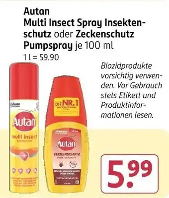 Rossmann Autan Multi Insect Spray Insekten- schutz oder Zeckenschutz Pumpspray Angebot