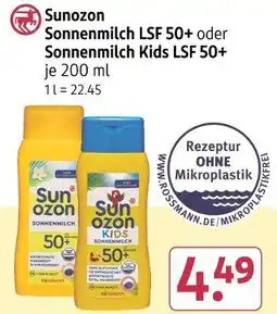 Rossmann Sunozon Sonnenmilch LSF 50+ oder Sonnenmilch Kids LSF 50+ Angebot