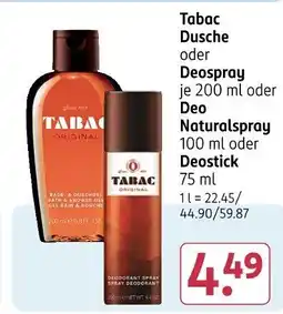 Rossmann Tabac Dusche oder Deospray oder Deo Naturalspray Angebot