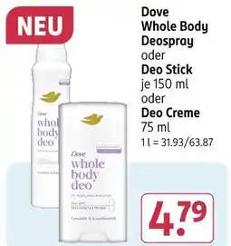Rossmann Dove Whole Body Deospray oder Deo Stick oder Deo Creme Angebot