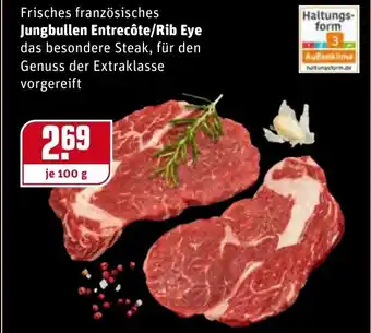 REWE Frisches französisches Jungbullen Entrecôte/Rib Eye 100g Angebot